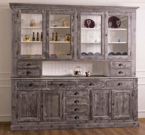 Grand Buffet Vaisselier en bois massif ROMANE - 244x47x225 cm