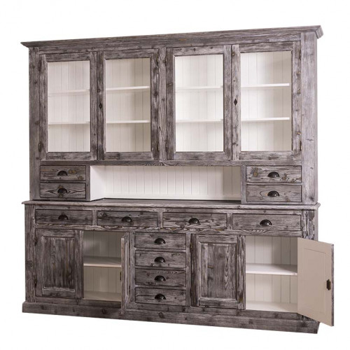 Grand Buffet Vaisselier en bois massif ROMANE - 244x47x225 cm