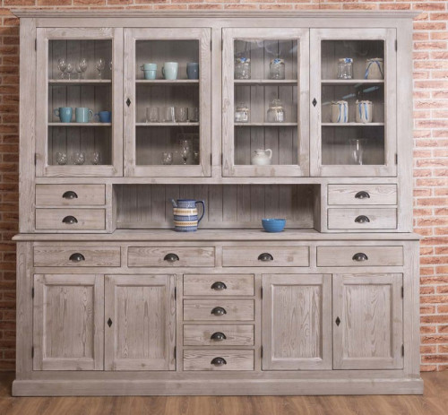 Grand Buffet Vaisselier en bois massif ROMANE - 244x47x225 cm