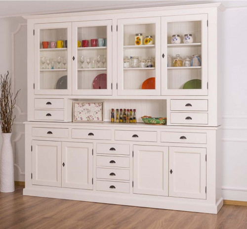 Grand Buffet Vaisselier en bois massif ROMANE - 244x47x225 cm