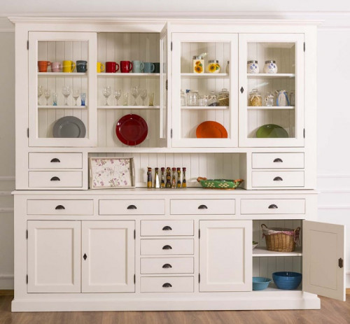Grand Buffet Vaisselier en bois massif ROMANE - 244x47x225 cm