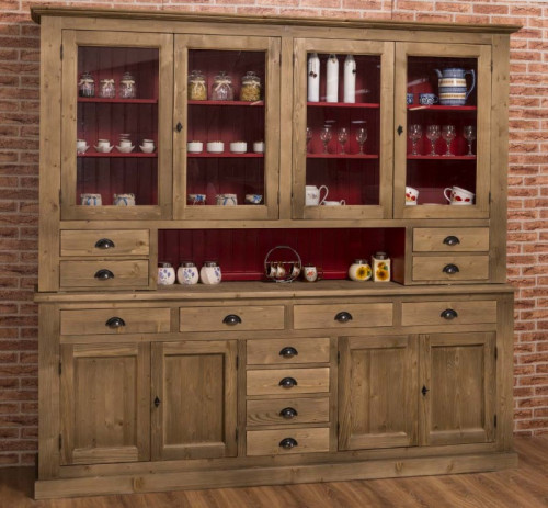 Grand Buffet Vaisselier en bois massif ROMANE - 244x47x225 cm