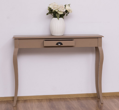 Console 4 pieds cambrés en bois massif - 1 tiroir