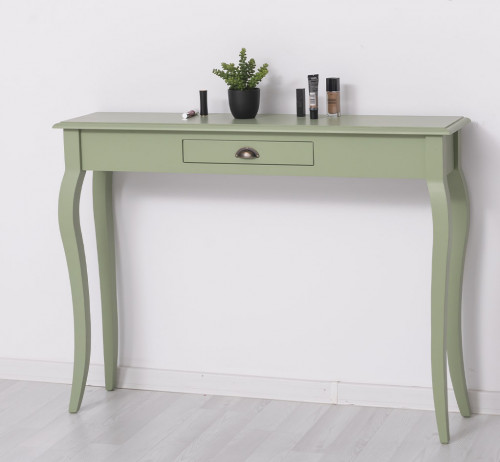 Console 4 pieds cambrés en bois massif - 1 tiroir