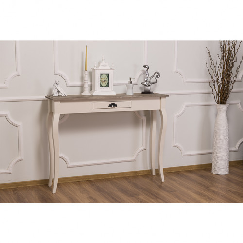 Console 4 pieds cambrés en bois massif - 1 tiroir