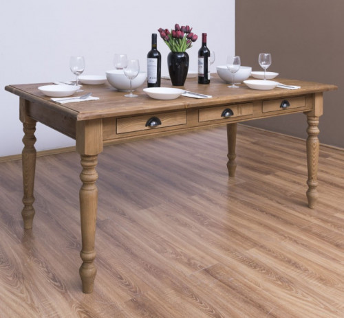 Table à manger avec pieds tournés et 3 tiroirs - 160cm