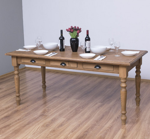 Table à manger avec pieds tournés et 3 tiroirs - 180cm