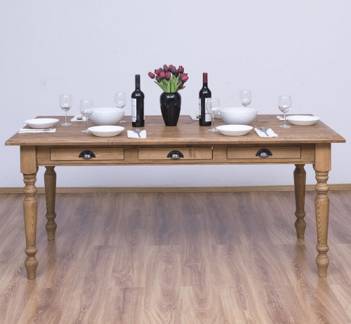 Table à manger avec pieds tournés et 3 tiroirs - 180cm