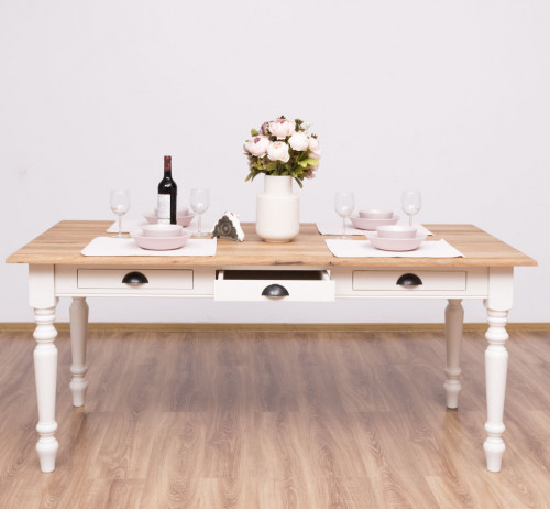 Table à manger avec pieds tournés et 3 tiroirs - 180cm