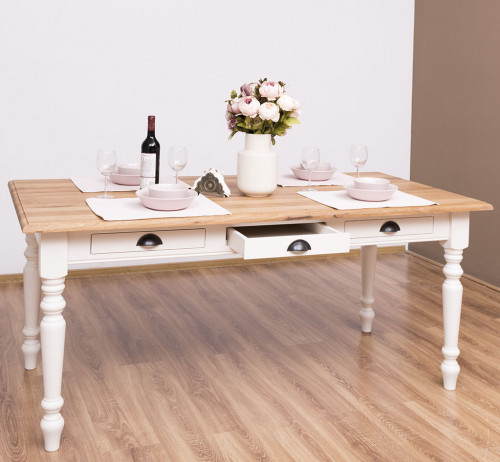Table à manger avec pieds tournés et 3 tiroirs - 180cm