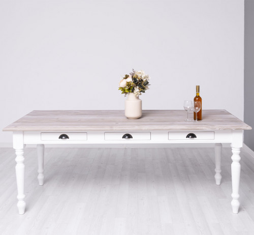 Table à manger avec pieds tournés et 3 tiroirs - 210cm