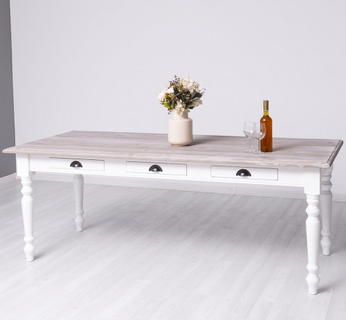 Table à manger avec pieds tournés et 3 tiroirs - 210cm