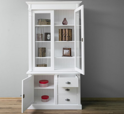 Buffet Vaisselier en bois Massif ROMANE - 120x51x228cm
