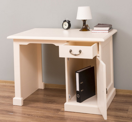 Bureau en bois massif avec 1 porte et 1 tiroir ROMANE | 110x70x78 cm