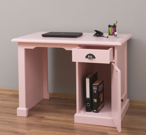 Bureau en bois massif avec 1 porte et 1 tiroir ROMANE | 110x70x78 cm
