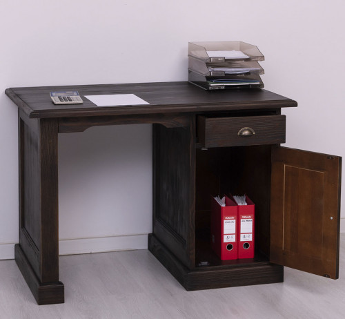 Bureau en bois massif avec 1 porte et 1 tiroir ROMANE | 110x70x78 cm