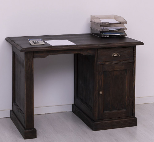 Bureau en bois massif avec 1 porte et 1 tiroir ROMANE | 110x70x78 cm