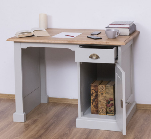 Bureau en bois massif avec 1 porte et 1 tiroir ROMANE | 110x70x78 cm