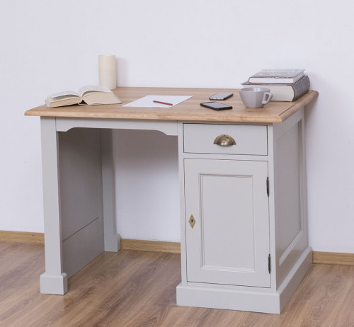 Bureau en bois massif avec 1 porte et 1 tiroir ROMANE | 110x70x78 cm