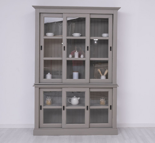 Buffet Vaisselier en bois massif ROMANE - 151x47x220 cm