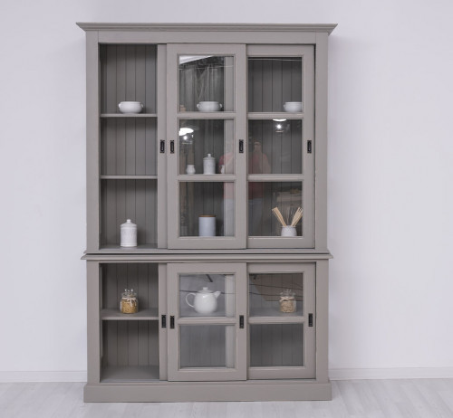 Buffet Vaisselier en bois massif ROMANE - 151x47x220 cm