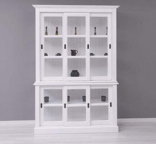 Buffet Vaisselier en bois massif ROMANE - 151x47x220 cm