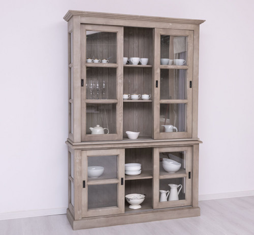 Buffet Vaisselier en bois massif ROMANE - 151x47x220 cm