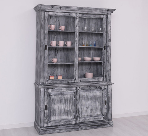 Buffet Vaisselier en bois massif ROMANE - 141x48x211 cm