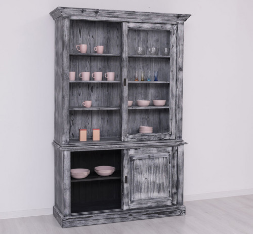 Buffet Vaisselier en bois massif ROMANE - 141x48x211 cm
