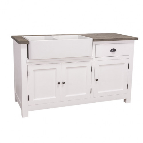 Meuble de cuisine ROMANE avec Evier timbre double bacs intégré - 155x65x90 cm