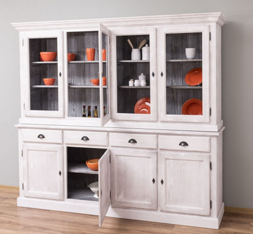 Grand Buffet Vaisselier en bois massif ROMANE - 230x45x200 cm