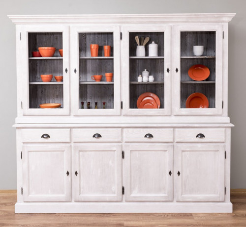 Grand Buffet Vaisselier en bois massif ROMANE - 230x45x200 cm