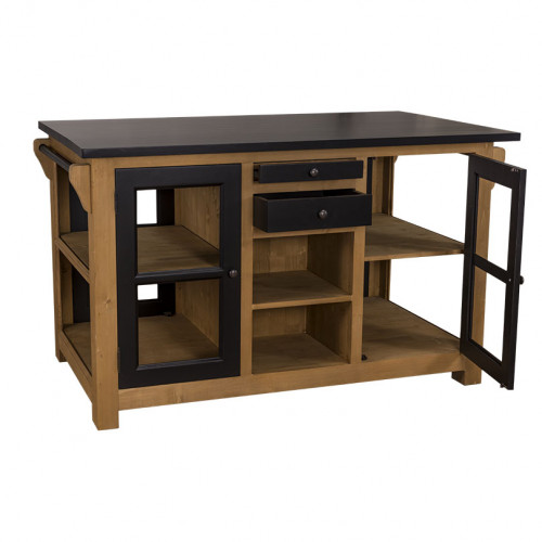 Ilot central de cuisine ROMANE avec porte bouteilles - 150x90x90 cm