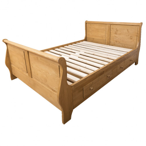 Lit Bateau de style Louis Philippe avec 2 tiroirs de rangement - 140cm