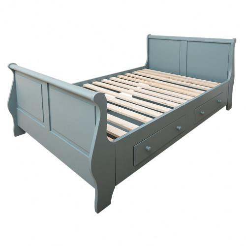 Lit Bateau de style Louis Philippe avec 2 tiroirs de rangement - 140cm