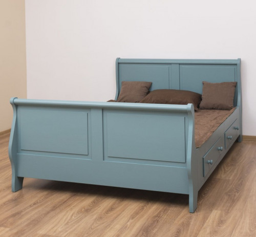 Lit Bateau de style Louis Philippe avec 2 tiroirs de rangement - 140cm