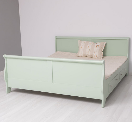 Lit Bateau de style Louis Philippe avec 2 tiroirs de rangement - 180cm
