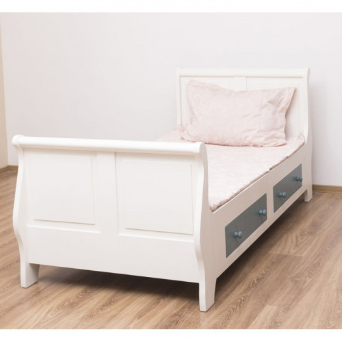 Lit Bateau de style Louis Philippe avec 2 tiroirs de rangement - 90cm