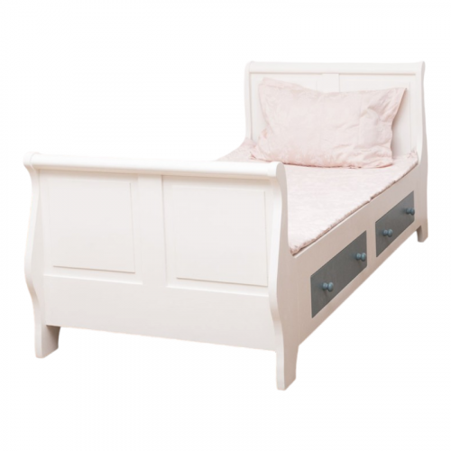 Lit Bateau de style Louis Philippe avec 2 tiroirs de rangement - 90cm