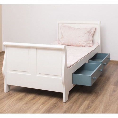 Lit Bateau de style Louis Philippe avec 2 tiroirs de rangement - 90cm