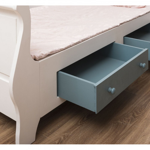 Lit Bateau de style Louis Philippe avec 2 tiroirs de rangement - 90cm