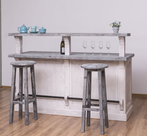Tabouret de bar rond en pin massif