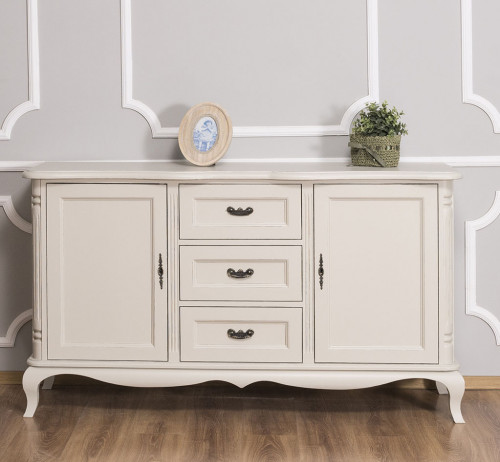 Buffet bas en bois massif ROMANE - 158x48x89 cm