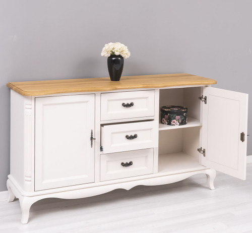 Buffet bas en bois massif ROMANE - 158x48x89 cm