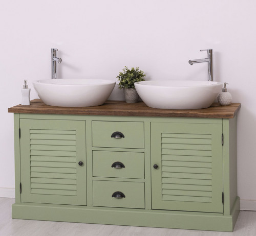 Meuble de salle de bain avec double vasques ROMANE en pin massif - 150x51x75