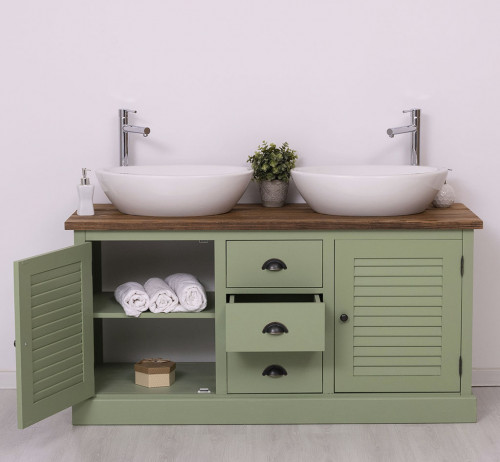 Meuble de salle de bain avec double vasques ROMANE en pin massif - 150x51x75