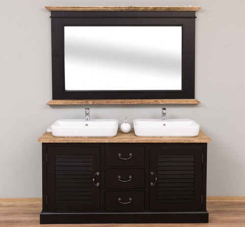 Meuble de salle de bain avec double vasques ROMANE en pin massif - 150x51x75