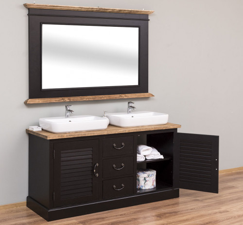 Meuble de salle de bain avec double vasques ROMANE en pin massif - 150x51x75