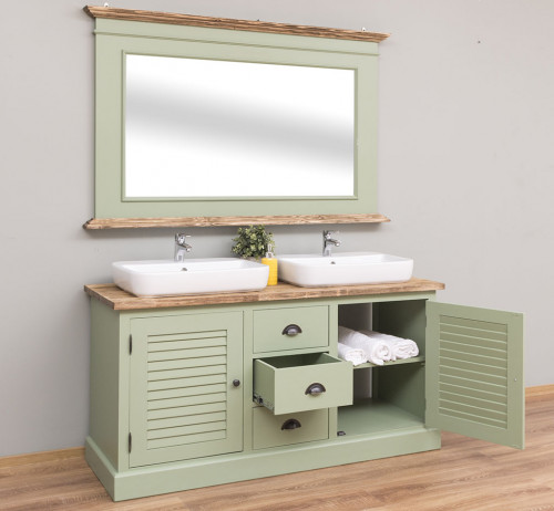 Meuble de salle de bain avec double vasques ROMANE en pin massif - 150x51x75