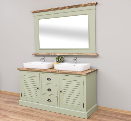Meuble de salle de bain avec double vasques ROMANE en pin massif - 150x51x75